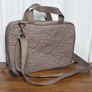 THIRTY ONE Brown Quilted Poppy Dbl Zip Cosmetic Bag Organizer Travel makeup bag